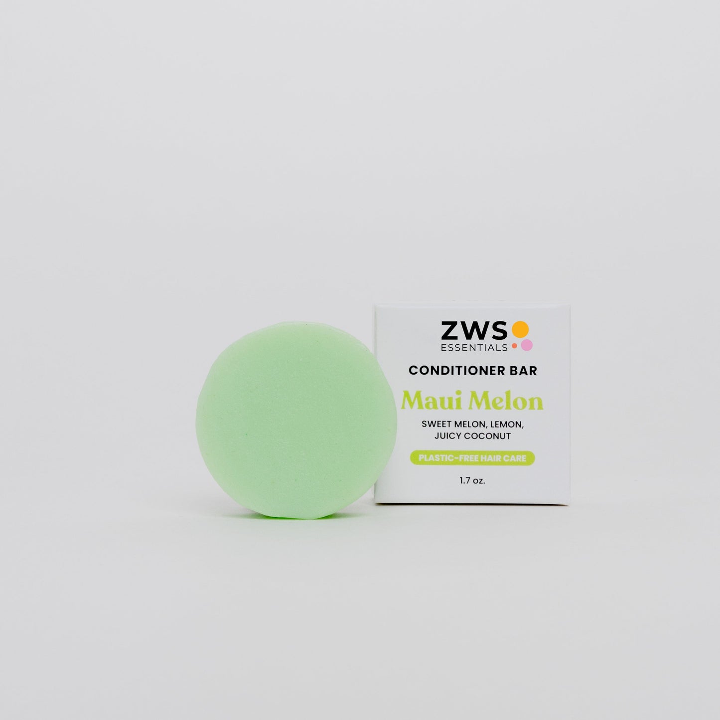 Maui Melon Conditioner Bar from ZeroWasteStore.com, natural solid conditioner with melon scent, wrapped in eco-friendly packaging.