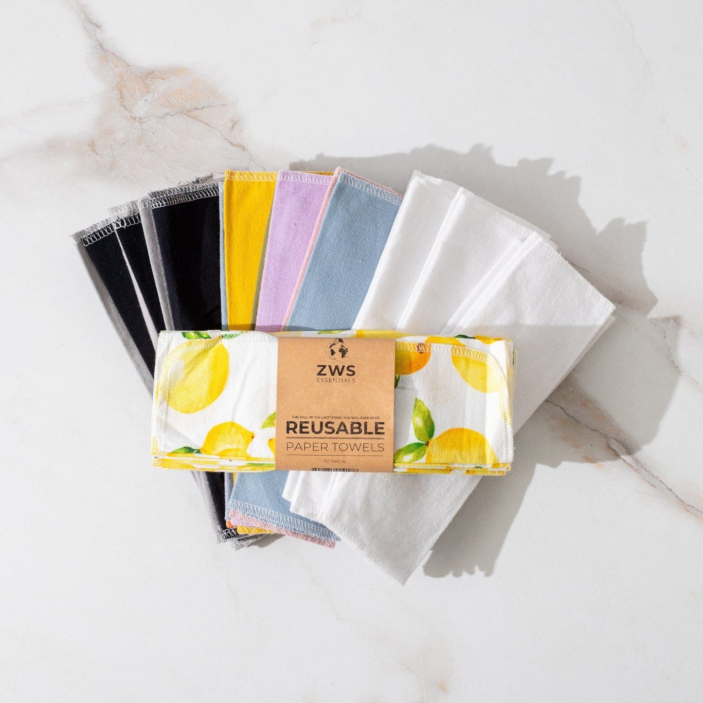 Reusable paper towels from ZeroWasteStore.com, eco-friendly cloth towels with a folded design, suitable for kitchen and cleaning use.