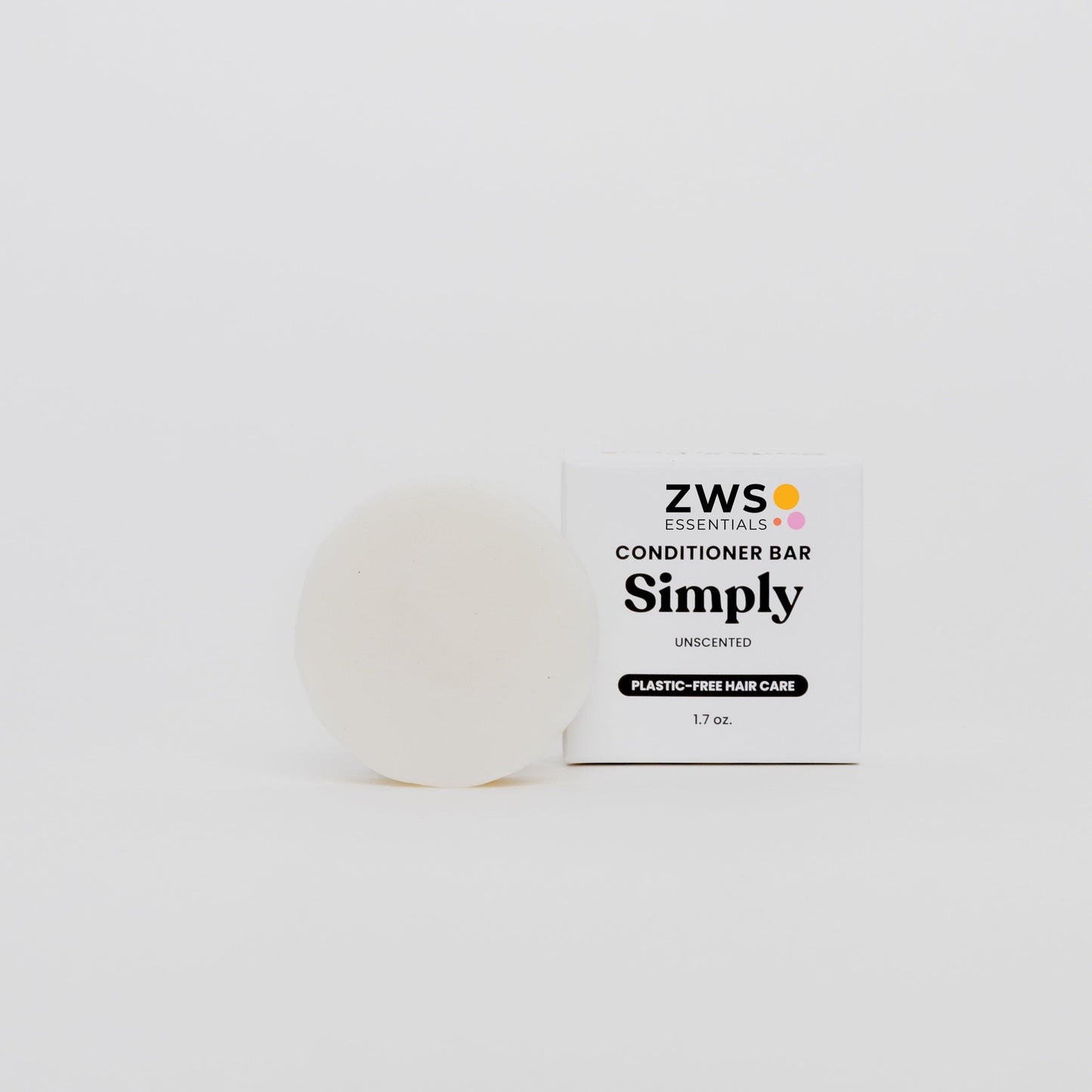 Unscented ZeroWasteStore conditioner bar, natural solid conditioner for hair, rectangular shape with minimalist packaging.
