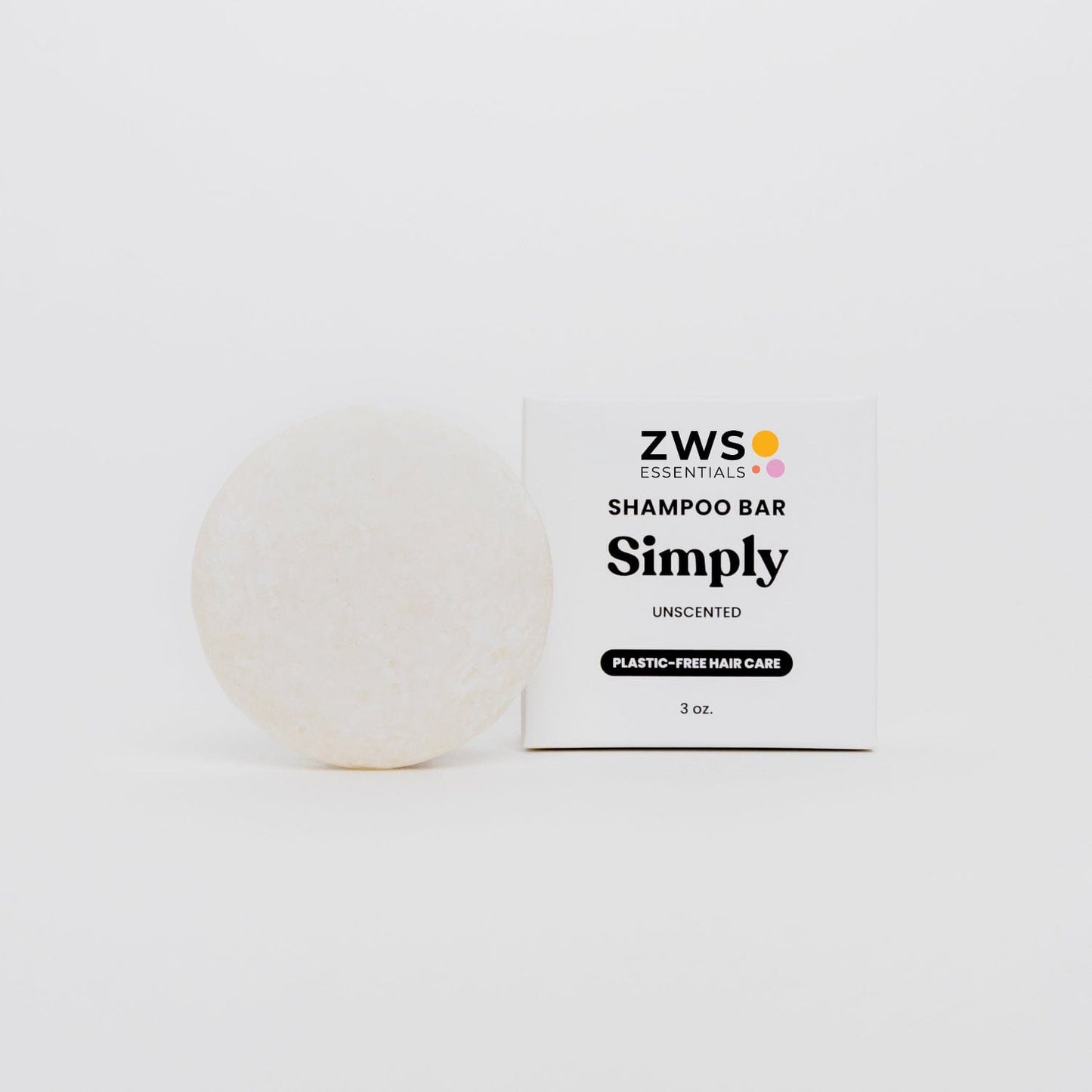 ZeroWasteStore.com unscented shampoo bar, natural shampoo product with a simple, eco-friendly design and packaging.