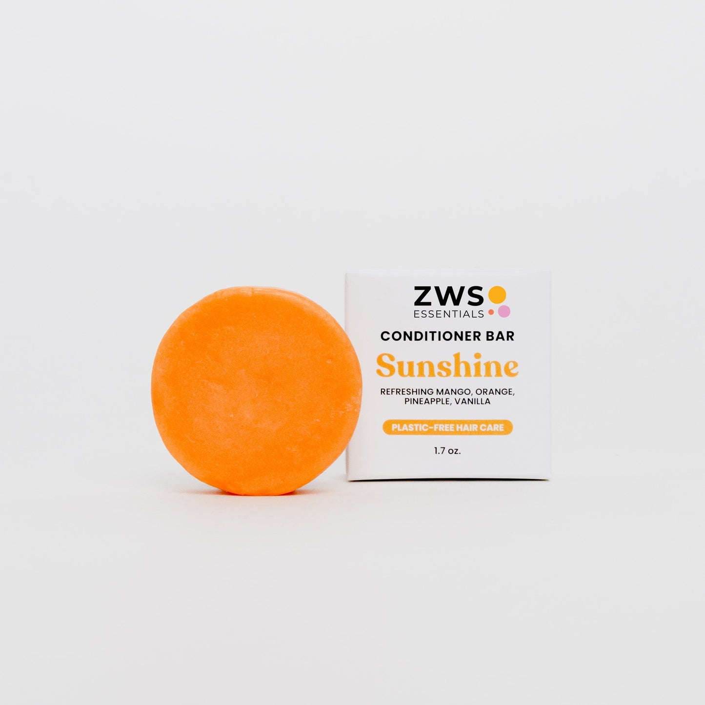 Sunshine Conditioner Bar from ZeroWasteStore.com, natural solid conditioner with bright, fresh appearance and packaging.