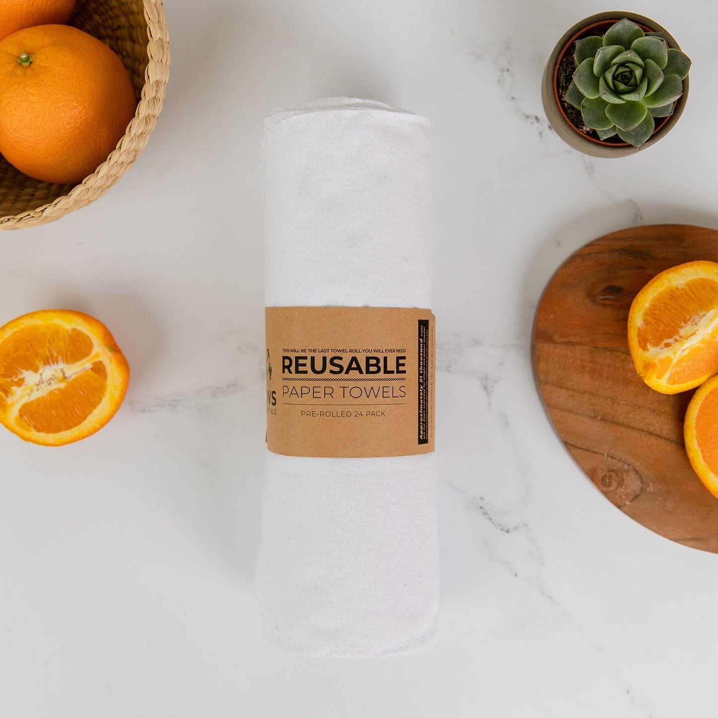White reusable paper towels by ZeroWasteStore.com, made from organic cotton, 24-pack of eco-friendly unpaper towels.